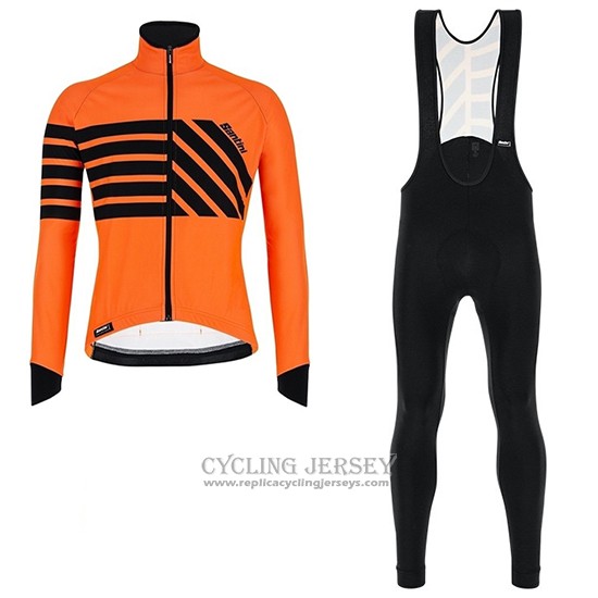 2019 Cycling Jersey Santini Svolta Orange Black Long Sleeve And Bib Tight